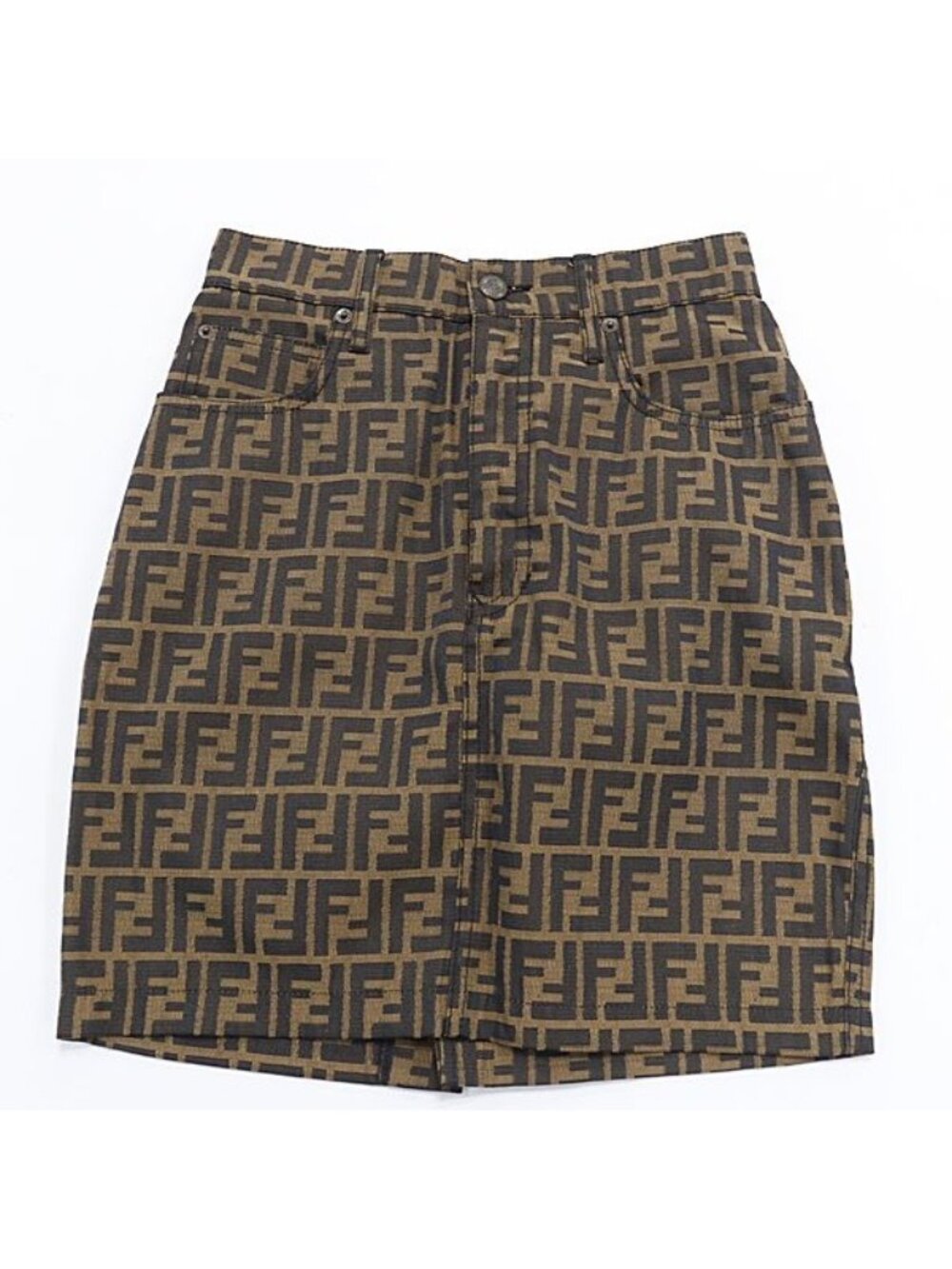 Fendi Zucca Pattern FF Logo Short Skirt Brown